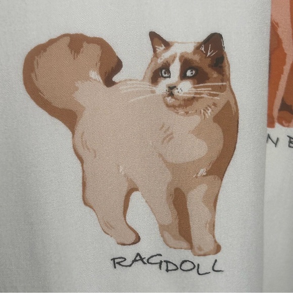 JANE + DELANCEY Cat Print White Button Down Long Sleeve Shirt Blouse Top Sz L - Picture 11 of 16